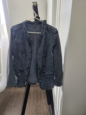 Dynamite Washed Black Denim Jacket with Button Front